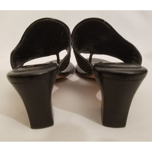 Eric Javits Bula Braid Thong Sandals Black Leather Woven Raffia Size 10 EUC - Picture 6 of 7